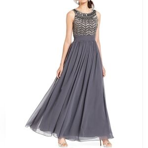 JS Collections Beaded Gray Evening Gown